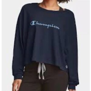 Champion Women's Navy Blue Cropped Tee Shirt Sleep Oversized New
